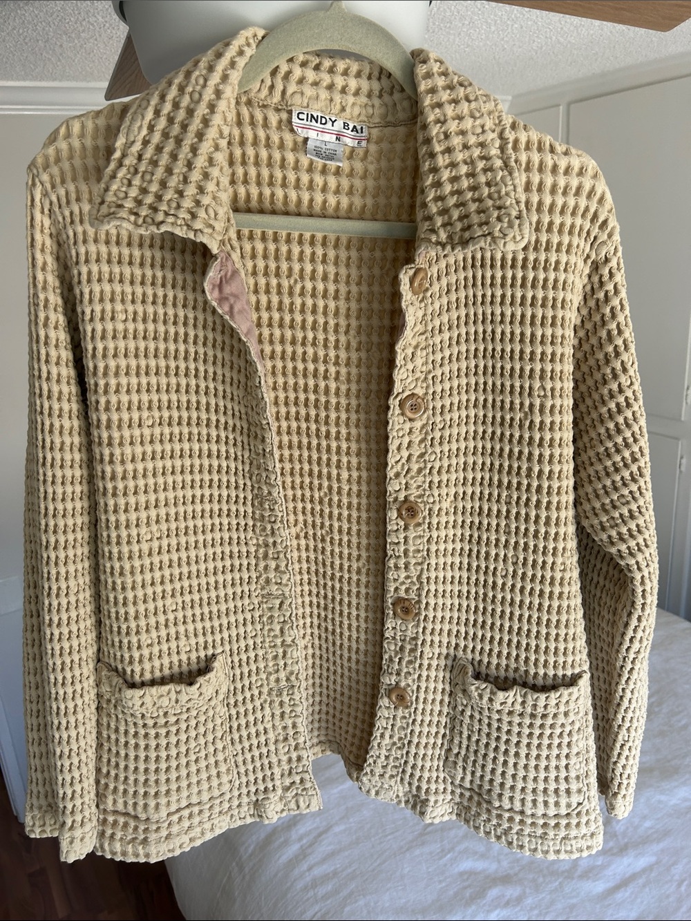 Cindi Bai Cream Waffle-Knit Button Front Jacket
